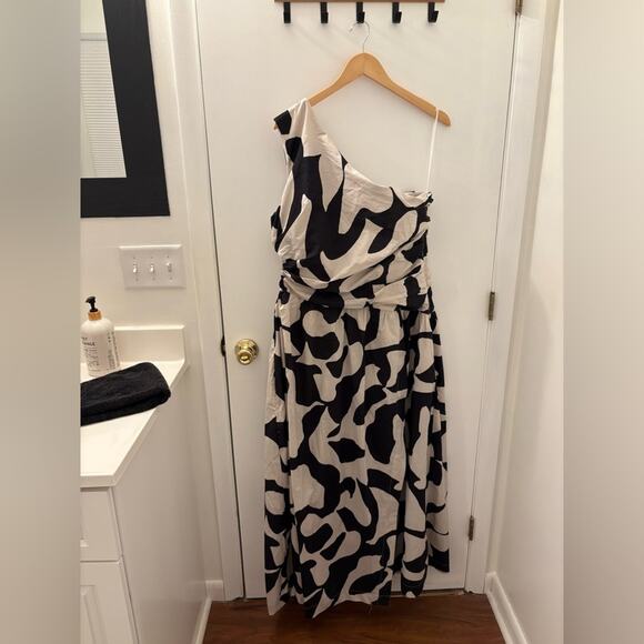 Abercrombie & Fitch One Shoulder Cut Out Maxi Dress Size XL Tall Pockets Coastal - Picture 5 of 13